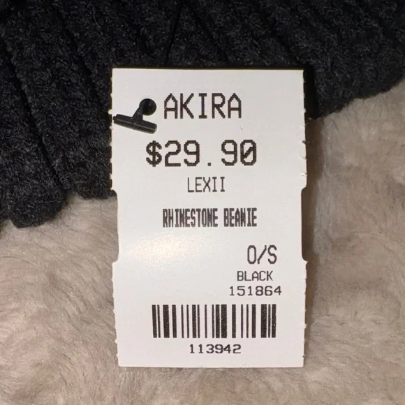 AKIRA Rhinestone Black Beanie and Faux Fur Pom - Picture 2 of 3